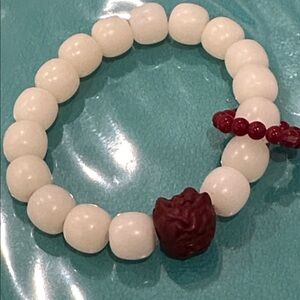 White Jade and Red Cinnabar Beaded Bracelet